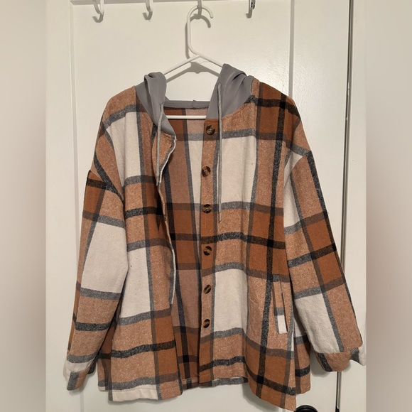 Jackets & Blazers - Women's Plaid Button-Up Jacket with Hood